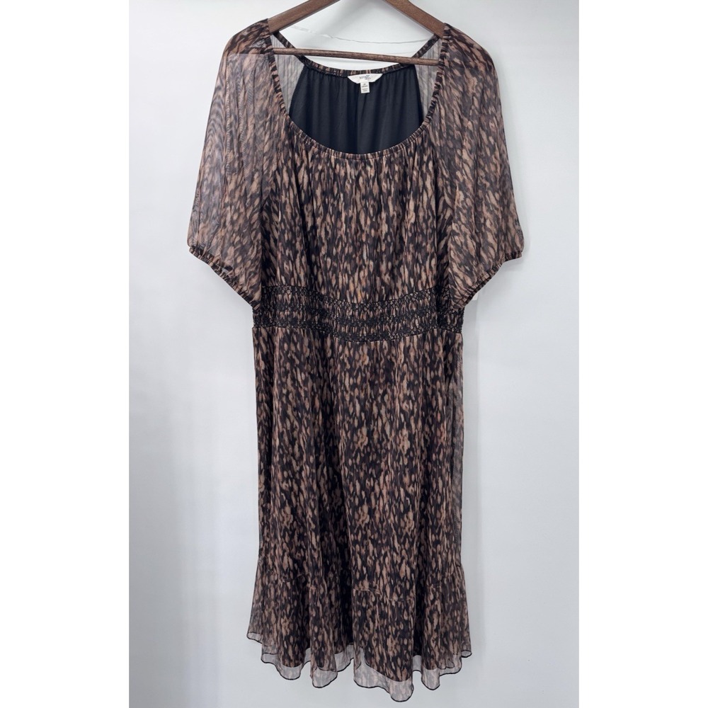 NWT Flowy Leopard Cheetah Print Smocked Dress Sheer Short Sleeve 3X plus
